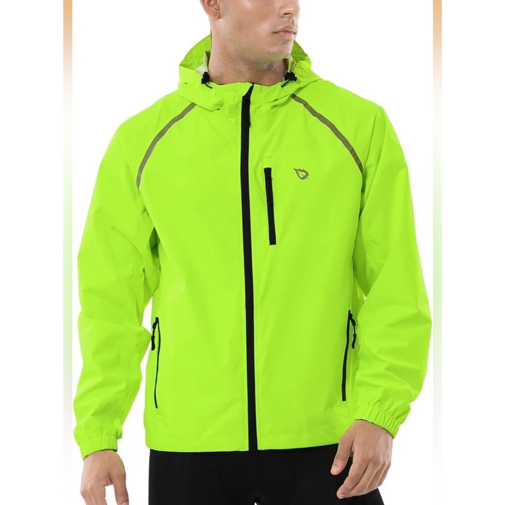 NWT Baleaf Lightweight Cycling Hiking Rain Jacket Reflective Yellow Packable L